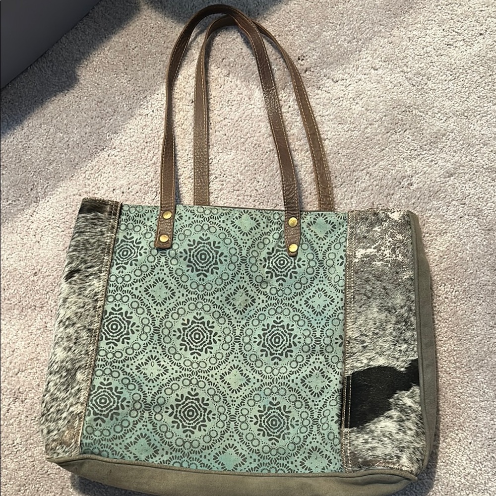 Myra Bag Green and Black Shoulder Bag with Geometric Pattern